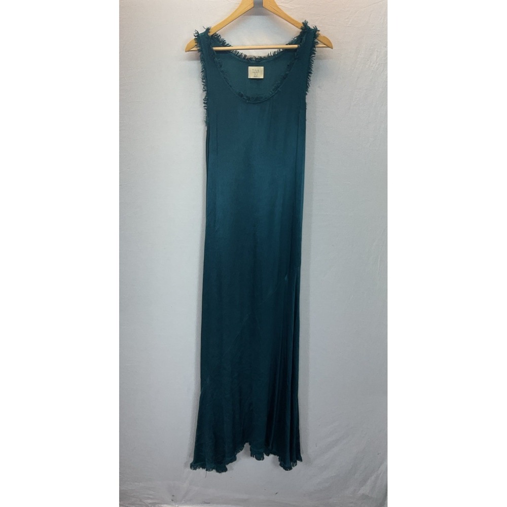 Anthropologie Tina Jo Raw Hem Green Satin Maxi Slip‎ Tank Dress Long  MD